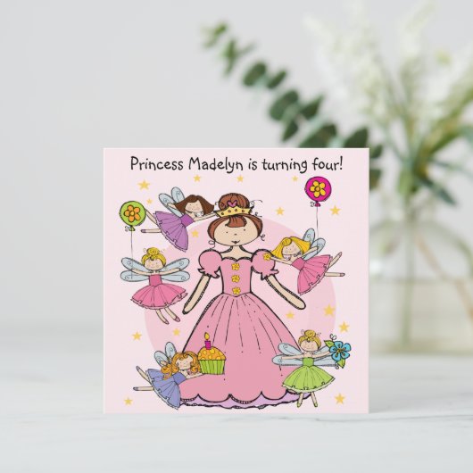 Fairy Princess Gepersonaliseerd Birthday Invites Kaart (Staand voorkant)
