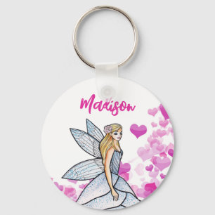 Fairy Princess Pink Hearts Mode Illustratie Sleutelhanger