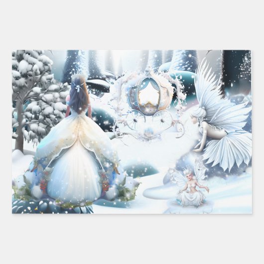 Fairy prinses winter wonderland bos sneeuw inpakpapier vel (Voorkant 3)