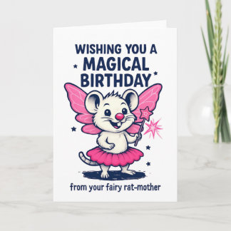 Fairy Rat Mother Birthday Card: Funny Pink Animal  Feestdagen Kaart