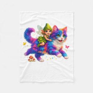 Fairy Riding Colorful Cat T-Shirt – Cute FaT-shirt Fleece Deken