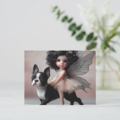Fairy Riding een Boston Terrier Fantasy Briefkaart (Staand voorkant)