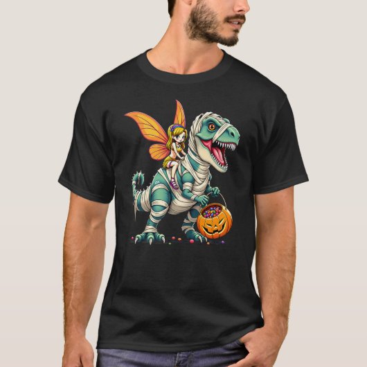 Fairy Riding Mummy T-Rex Dinosaur Halloween T-shirt (Voorkant)