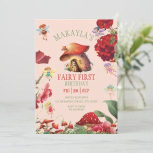Fairy rode paddestoel Floral Meisje eerste Verjaar Kaart