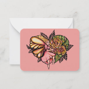 Fairy Rozen Art Peach en Pink Fairies Tuin Notitiekaartje