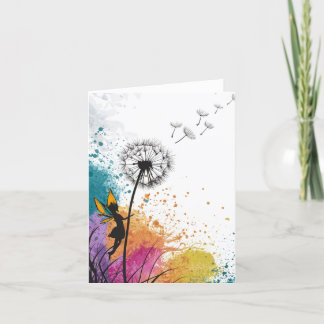 Fairy shaking een paardenbloem blanco kaart