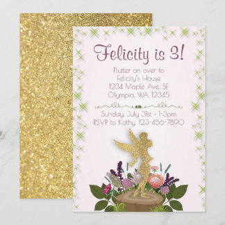 Fairy Sparkly Floral Birthday Party Invitation Kaart