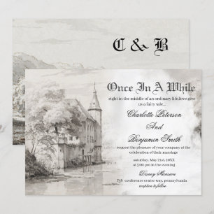 Fairy-sprookje Castle Vintage Wedding Invitation Kaart