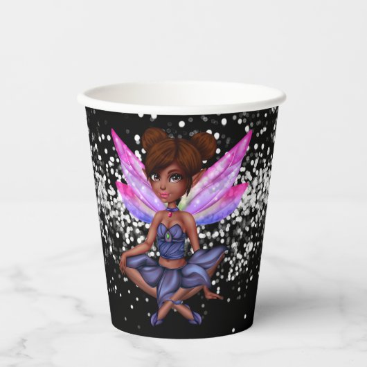 Fairy string licht afrikaans-amerikaans meisje zwa papieren bekers (Voorkant)