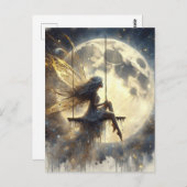 Fairy Swinging voor de maan Briefkaart (Voorkant / Achterkant)