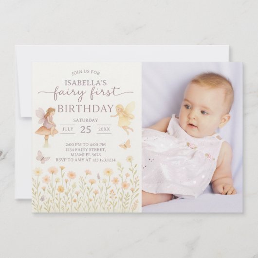 Fairy Tale 1er Anniversaire Invitation avec photo (Devant)