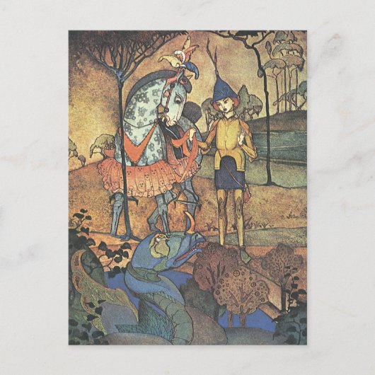  Fairy Tale, A Brave Knight and Dragon Briefkaart (Voorkant)