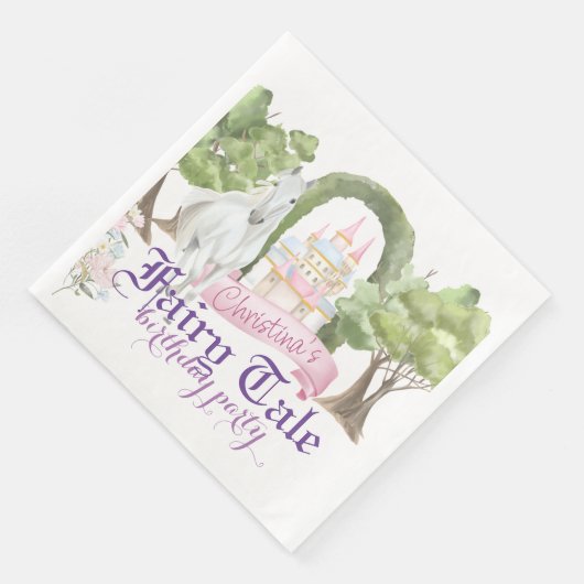 Fairy Tale Castle and White Horse Waterverf Servet (Hoek)