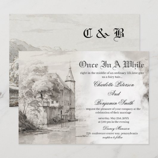  Fairy tale Castle Vintage Wedding Invitation (Devant / Derrière)