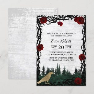 Fairy Tale Forest Roos & Thorn Gold Bird Verjaarda Kaart