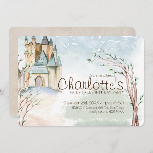 Fairy Tale Party Castle dans la forêt Invitation (Devant / Derrière)