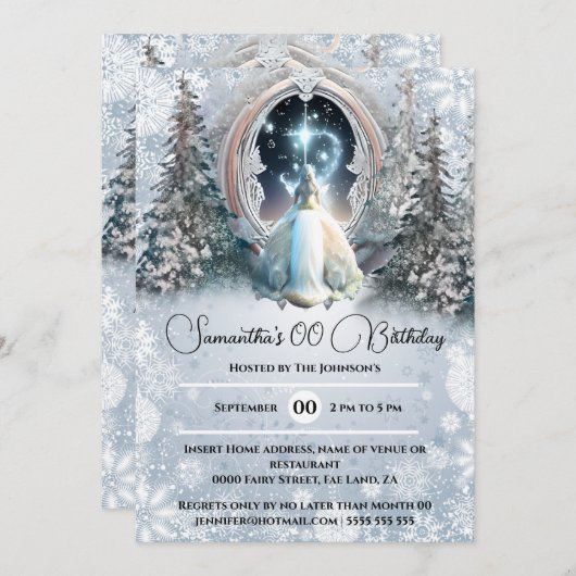 Fairy tale personalized invitations for girls (Devant / Derrière)