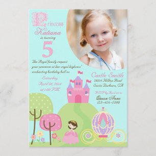 Fairy Tale Princess Fifth Birthday Invitation Kaart