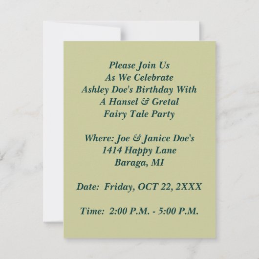 Fairy Tale Theme Anniversaire de fête INVITATIONS (Dos)