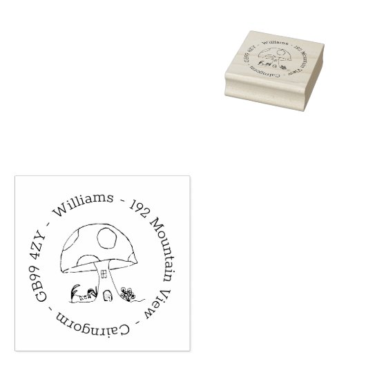 Fairy Tale Toadstool House Adres Rubber Stempel (Gestempeld)
