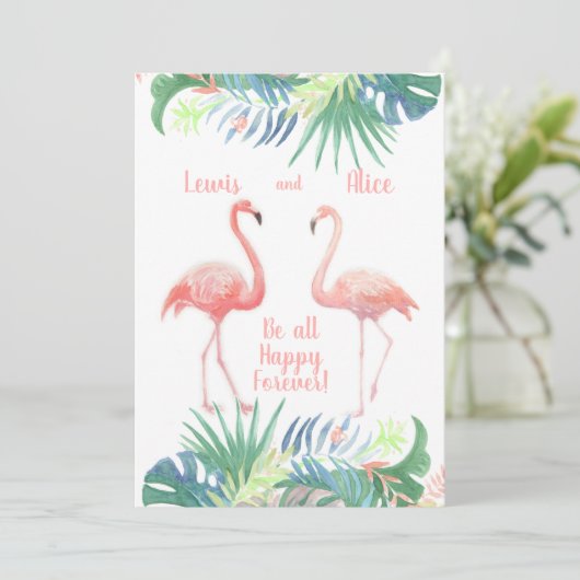 Fairy Tale voor twee flamingo tropische ventilator Kaart (Staand voorkant)