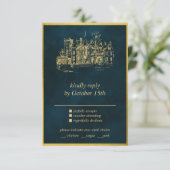 Fairy Tale Whimsical Castle Emerald Gold Carte RSV (Debout devant)