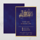 Fairy Tale Whimsical Castle Purple Gold carte RSVP (Devant / Derrière)