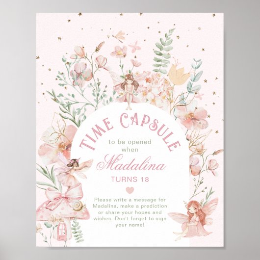 Fairy Time Capsule Whimsical Pink Arch Birthday Poster (Voorkant)