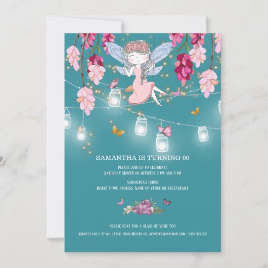 Fairy tuin meisje schommel metselaar pot lichten r kaart (Voorkant)