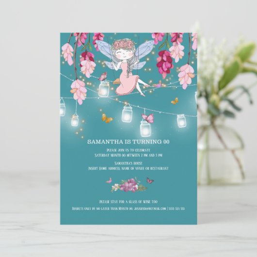 Fairy tuin meisje schommel metselaar pot lichten r kaart (Staand voorkant)