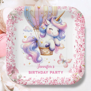 Fairy Unicorn Verjaardag Meisje Roze Schattige Papieren Bordje