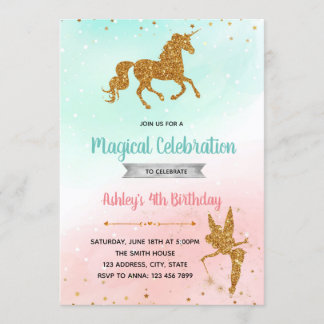 Fairy unicorne silhouette invitation à la fête d'a
