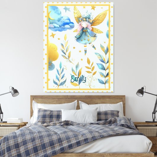 Fairy Verjaardag Blauwgroen Goud Roze Prinses Spro Canvas Afdruk (Insitu (Slaapkamer))