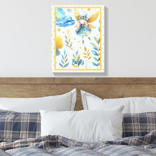 Fairy Verjaardag Blauwgroen Goud Roze Prinses Spro Canvas Afdruk (Insitu (Slaapkamer))