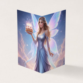 Fairy Verjaardag Kaart met taart - Blank Inside