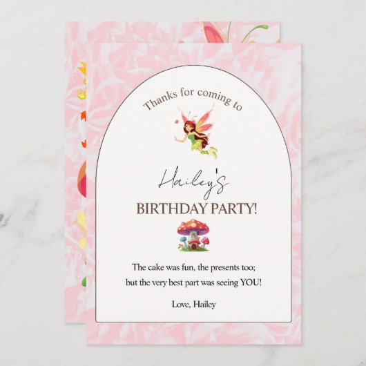 Fairy verjaardagsfeest Verticale bedankkaart (Voorkant / Achterkant)