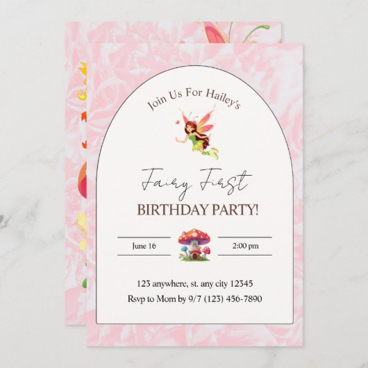 Fairy verjaardagsfeest verticale uitnodiging (Voorkant / Achterkant)