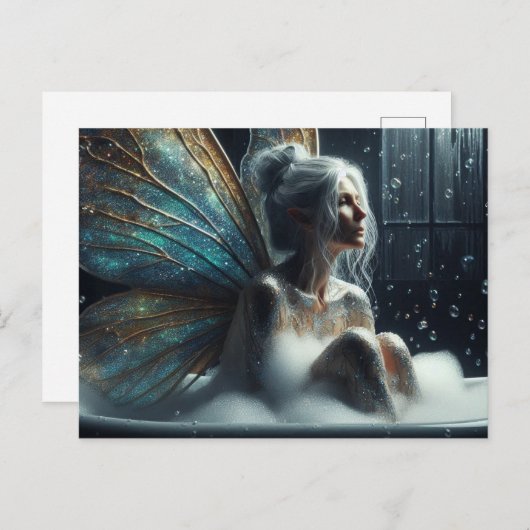 Fairy vrouw met grijs haar neemt een bad briefkaart (Voorkant / Achterkant)