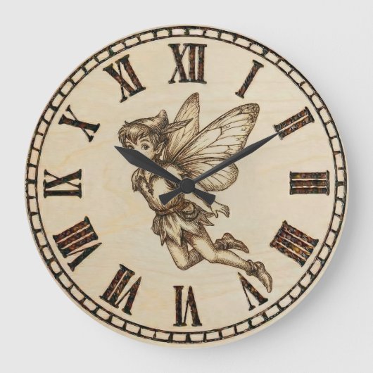 Fairy Wall Clock | Wood-Burned Fantasy  Grote Klok (Voorkant)