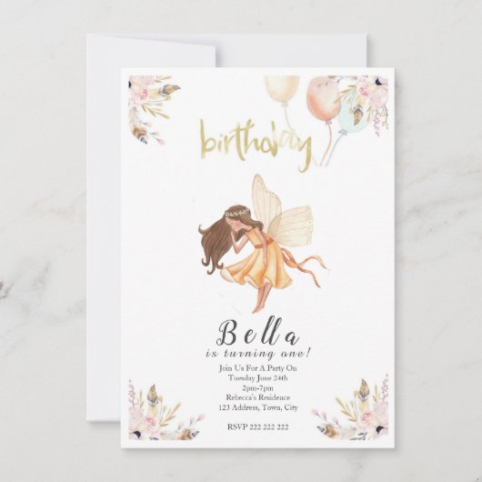 Fairy Watercolour Baby Invitation (Devant)