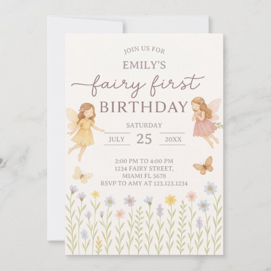 Fairy Wings First Birthday Invitation (Devant)