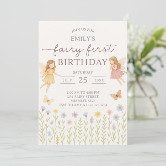 Fairy Wings First Birthday Invitation (Debout devant)