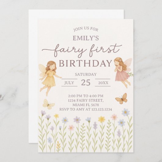 Fairy Wings First Birthday Invitation (Devant / Derrière)