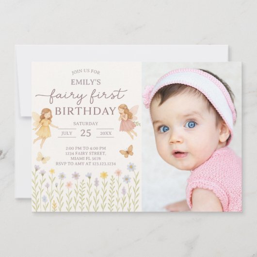 Fairy Wings First Birthday Invitation avec photo (Devant)