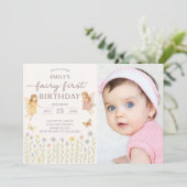 Fairy Wings First Birthday Invitation avec photo (Debout devant)