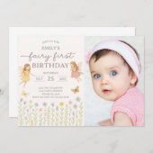 Fairy Wings First Birthday Invitation avec photo (Devant / Derrière)