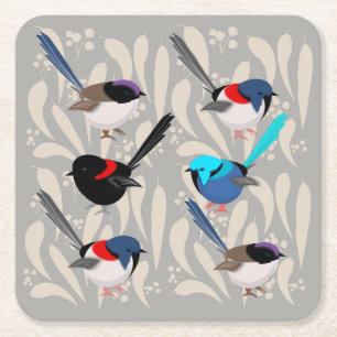 Fairy Wrens Vierkante Kartonnen Onderzetter