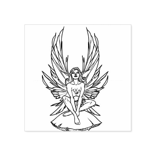 Fairy zitten op een paddenstoel 	rubberstempel (Afrduk)