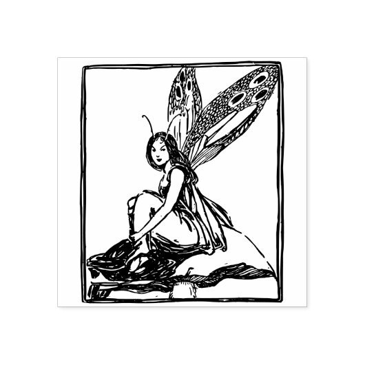 Fairy zitten op een paddenstoel rubberstempel (Afrduk)
