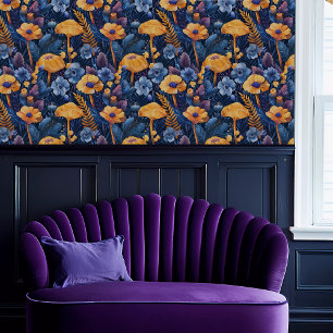 Fairycore Blauw en Geel Bloemen Behang